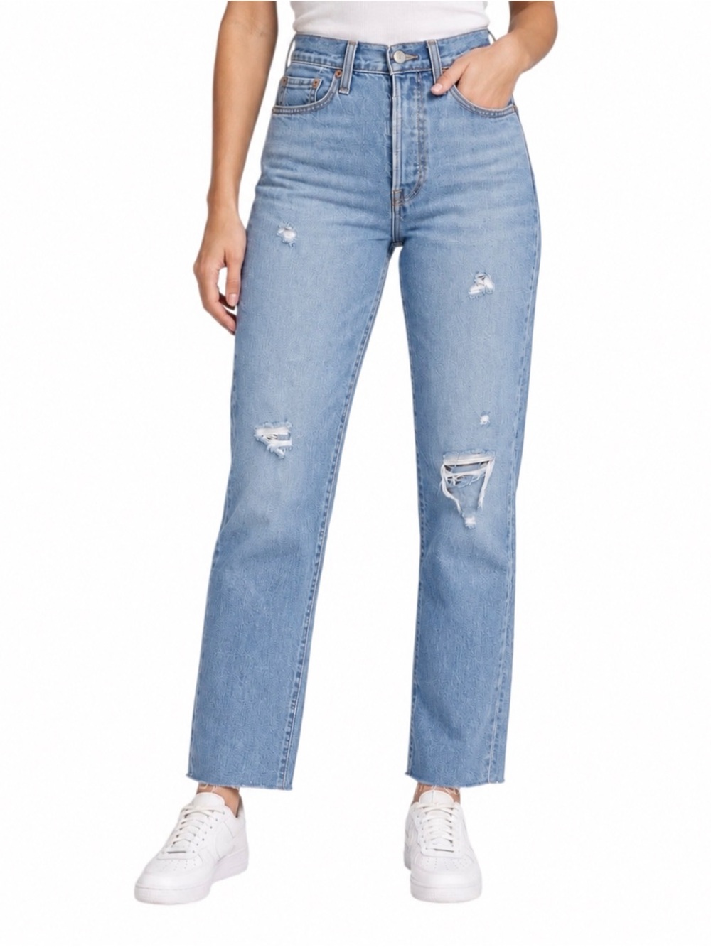 Levi’s Wedgie Straight Distressed Light Wash Jeans W26 L28